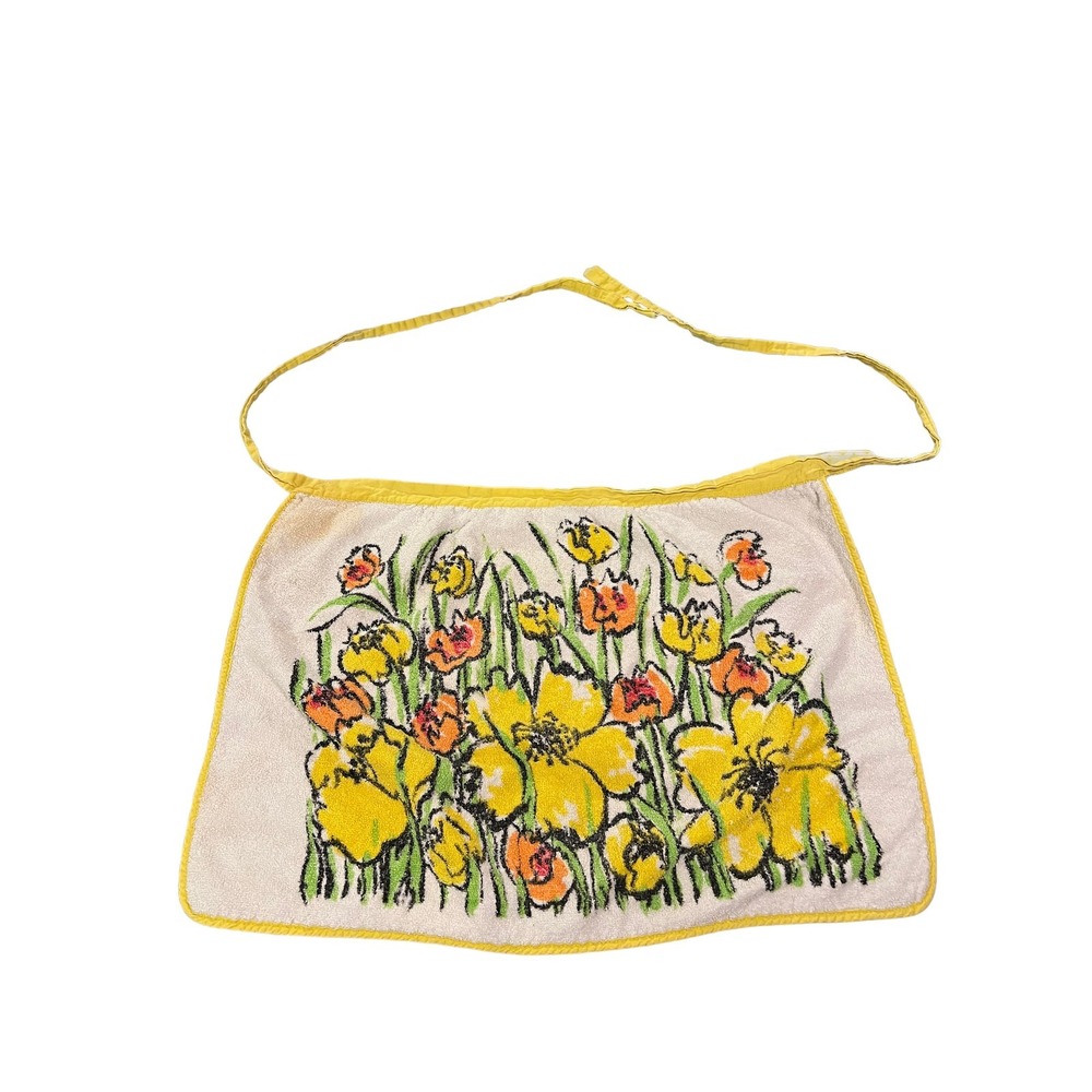 Vintage 1970's terry cloth half apron‎ with yellow and orange flowers
